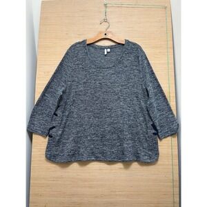 Catherines Womens XL Navy Blue Marled Knit Lace Up Side 3/4 Sleeve Top 4089